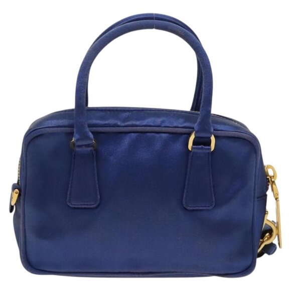 PRADA Hand Bag Satin 2way Blue Gold Auth 130351 - Picture 3 of 16